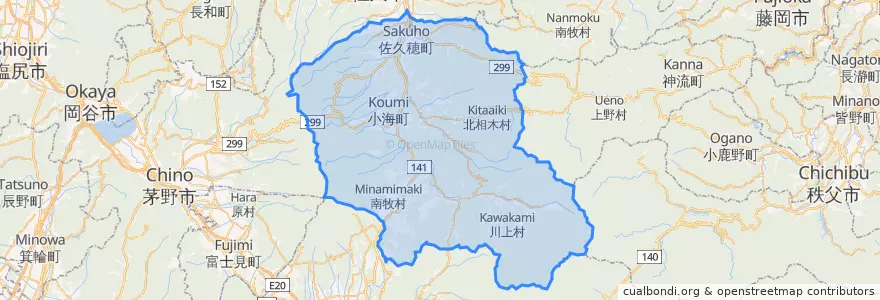 Mapa de ubicacion de 南佐久郡.