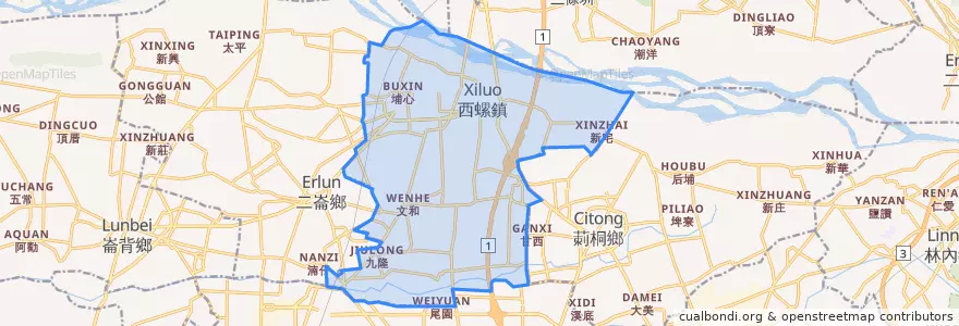 Mapa de ubicacion de 西螺鎮.