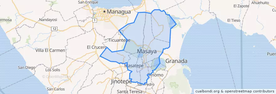 Mapa de ubicacion de Masaya.