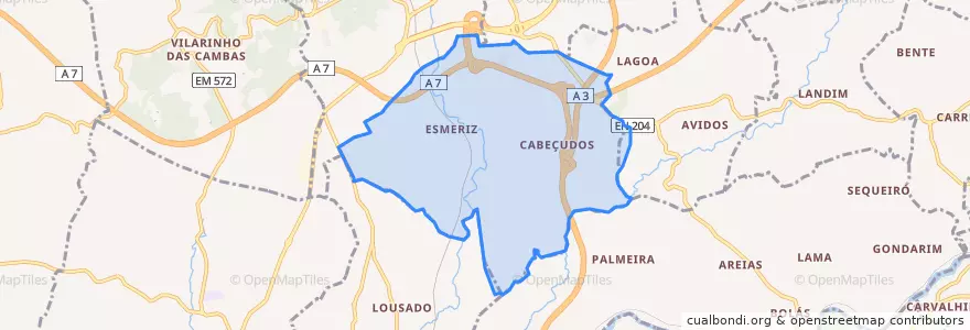 Mapa de ubicacion de Esmeriz e Cabeçudos.