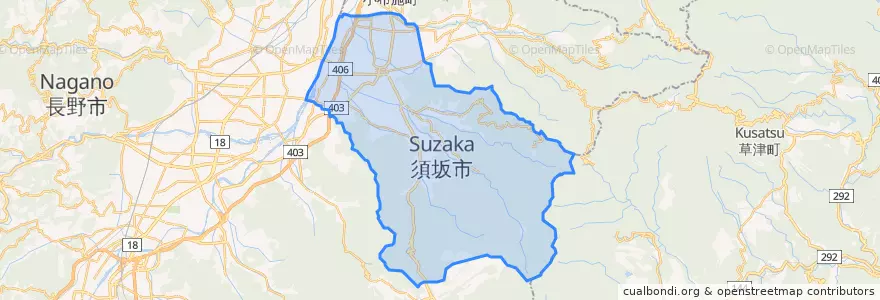 Mapa de ubicacion de 須坂市.