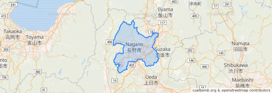 Mapa de ubicacion de 長野市.