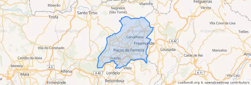 Mapa de ubicacion de Paços de Ferreira.