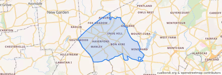 Mapa de ubicacion de Hockessin, Delaware.