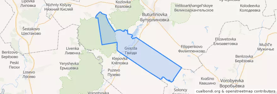 Mapa de ubicacion de Гвазденское сельское поселение.