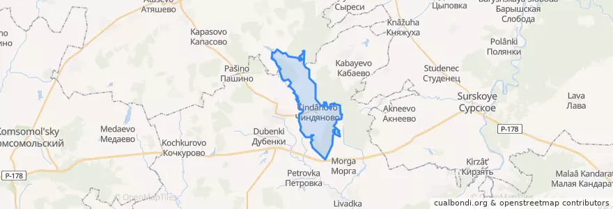 Mapa de ubicacion de Чиндяновское сельское поселение.