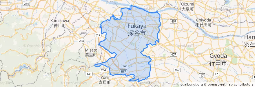 Mapa de ubicacion de 深谷市.