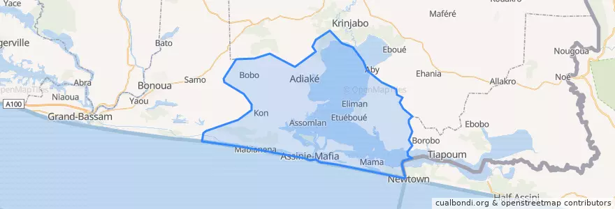 Mapa de ubicacion de Adiaké.