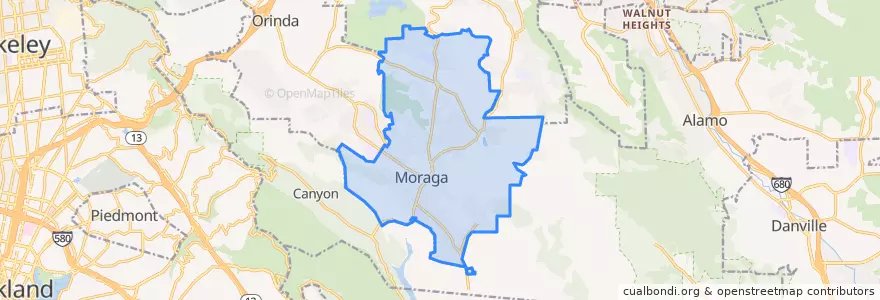 Mapa de ubicacion de Moraga.