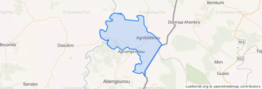 Mapa de ubicacion de Agnibilékrou.