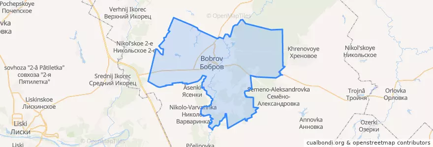 Mapa de ubicacion de городское поселение Бобров.