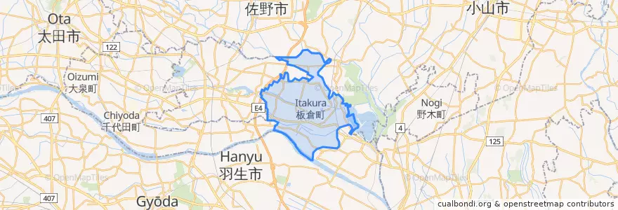 Mapa de ubicacion de 板倉町.