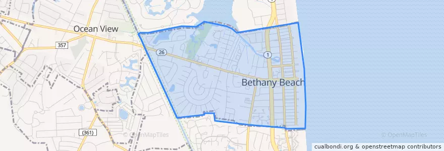 Mapa de ubicacion de Bethany Beach.