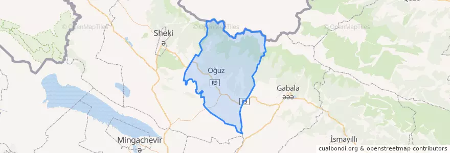 Mapa de ubicacion de Oğuz rayonu.