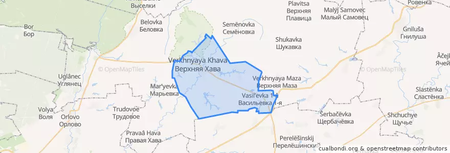 Mapa de ubicacion de Верхнехавское сельское поселение.