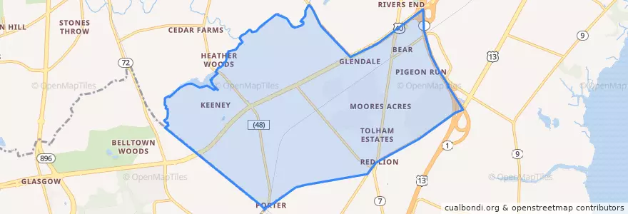 Mapa de ubicacion de Bear, Delaware.