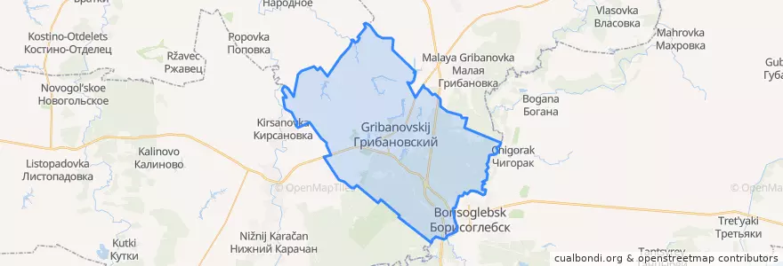 Mapa de ubicacion de Грибановское городское поселение.