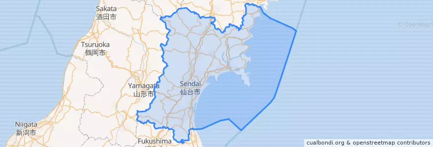 Mapa de ubicacion de 宮城県.