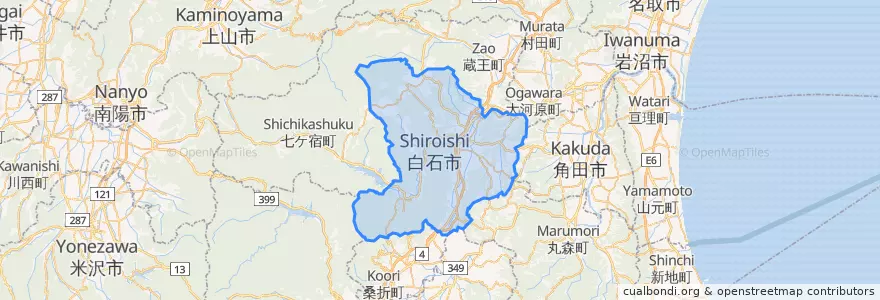 Mapa de ubicacion de Shiroishi.