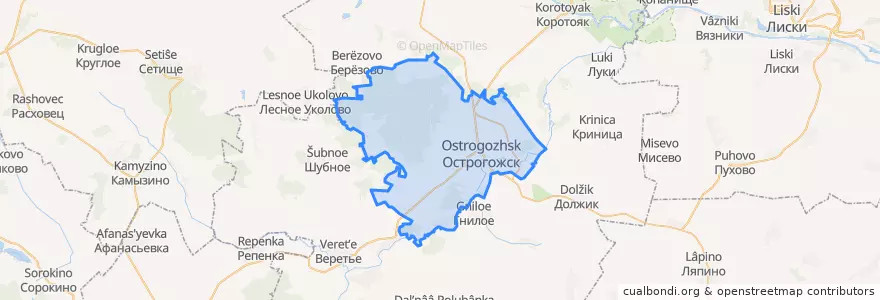 Mapa de ubicacion de городское поселение Острогожск.