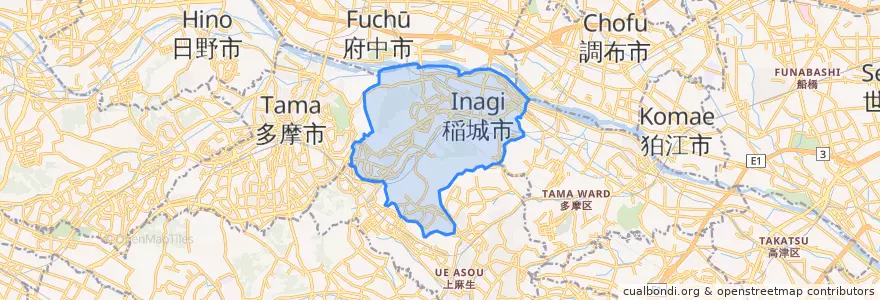 Mapa de ubicacion de 稲城市.