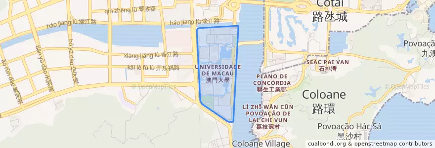 Mapa de ubicacion de Universidade de Macau em Ilha de Montanha 澳門大學橫琴校區.
