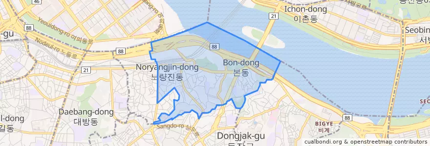 Mapa de ubicacion de 노량진1동.