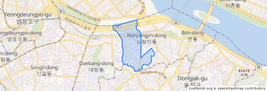 Mapa de ubicacion de 노량진2동.