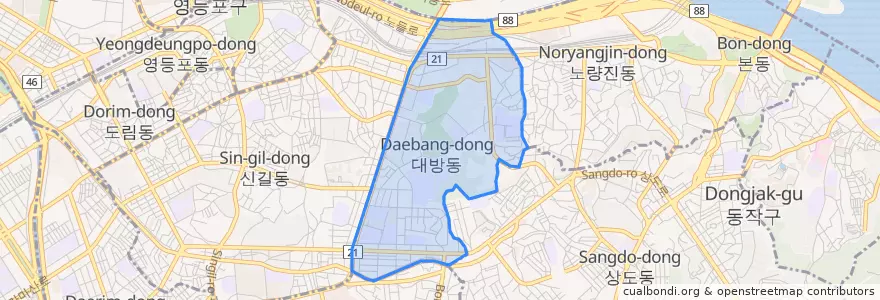 Mapa de ubicacion de 대방동.