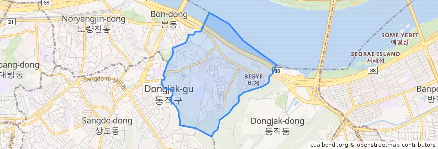 Mapa de ubicacion de 흑석동.