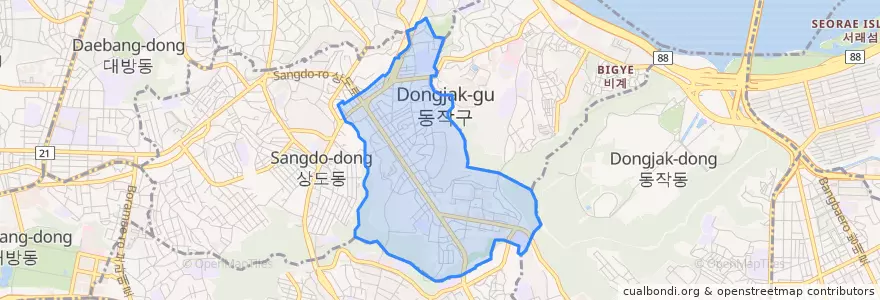 Mapa de ubicacion de 상도1동.