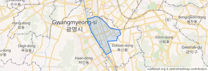 Mapa de ubicacion de 가산동.
