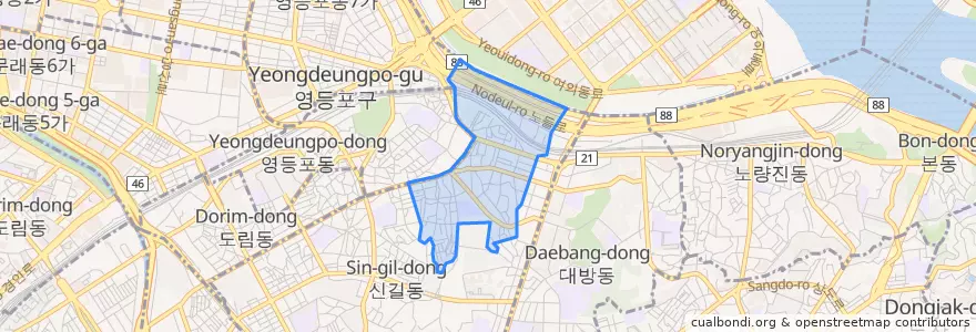 Mapa de ubicacion de 신길1동.