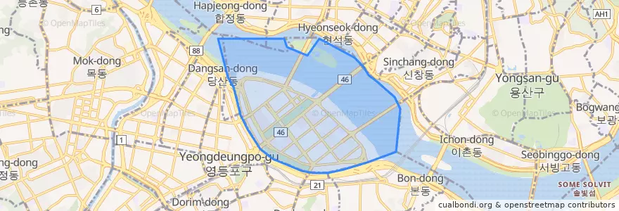 Mapa de ubicacion de 여의동.