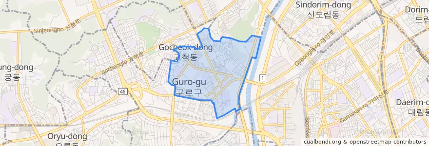 Mapa de ubicacion de 고척1동.