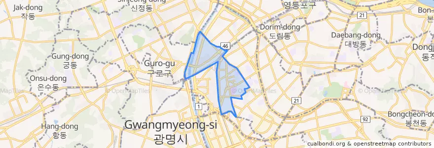Mapa de ubicacion de 구로2동.