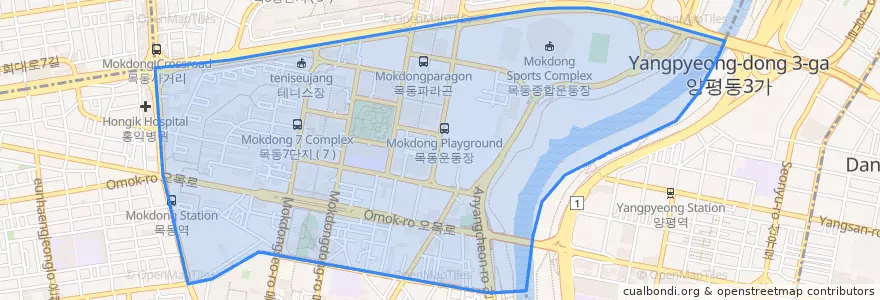 Mapa de ubicacion de 목1동.