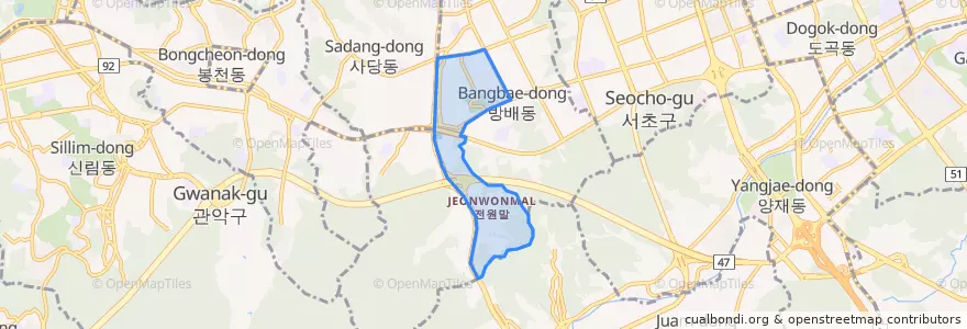 Mapa de ubicacion de 방배2동.