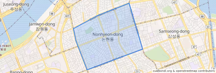 Mapa de ubicacion de 논현동.