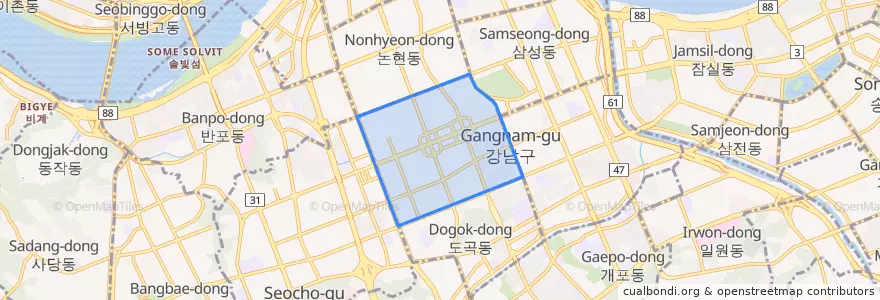 Mapa de ubicacion de 역삼동.