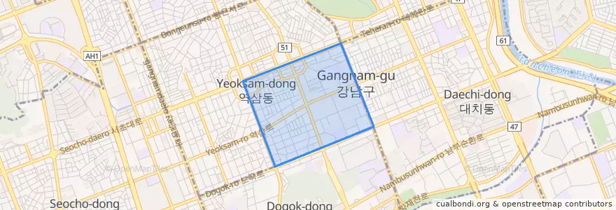 Mapa de ubicacion de Yeoksam 2(i)-dong.