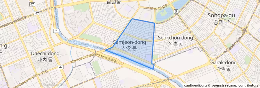 Mapa de ubicacion de 삼전동.