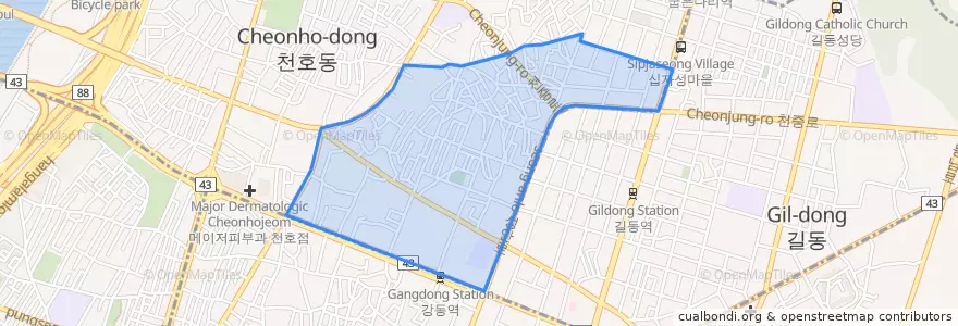 Mapa de ubicacion de 천호3동.