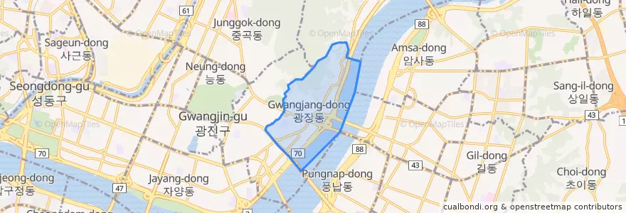 Mapa de ubicacion de 광장동.