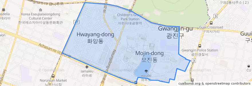 Mapa de ubicacion de 화양동.