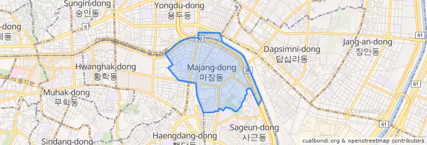 Mapa de ubicacion de 마장동.