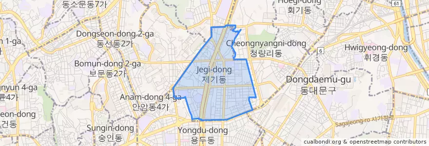 Mapa de ubicacion de 제기동.