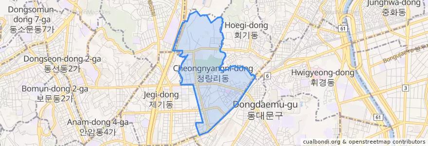 Mapa de ubicacion de 청량리동.