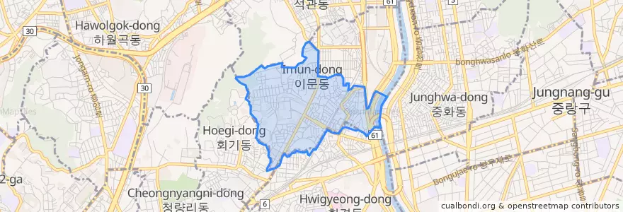 Mapa de ubicacion de 이문2동.