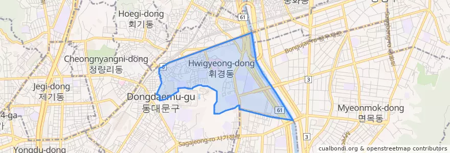 Mapa de ubicacion de 휘경2동.